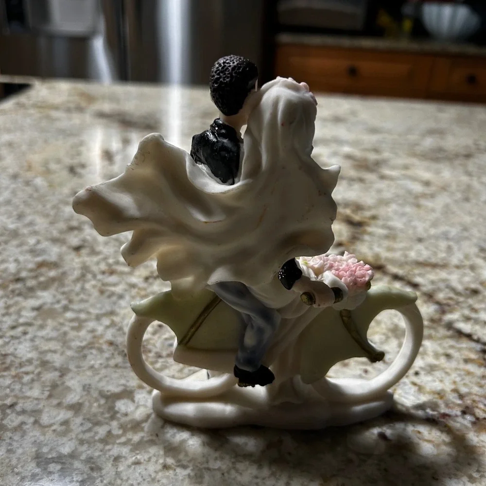 Vintage Style Bride and Groom on Bicycle Wedding Cake Topper Figurine Keepsake